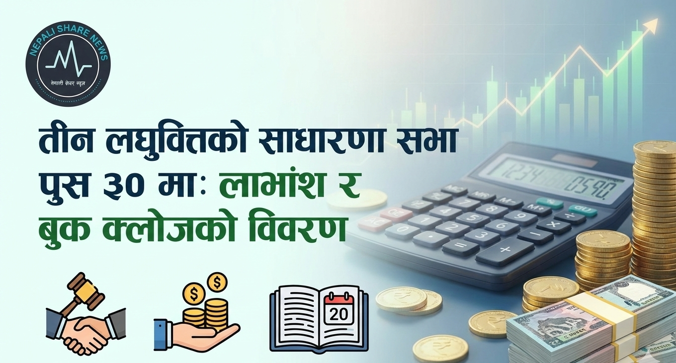 तीन लघुवित्तको साधारण सभा पुस ३० मा: लाभांश र बुक क्लोजको विवरण